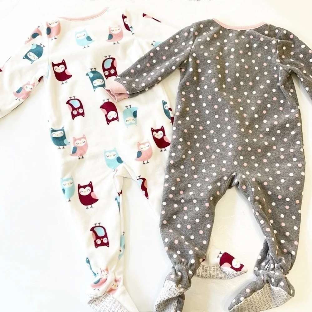 Carter's baby girls owl and polkadot print fleece zip up baby footies